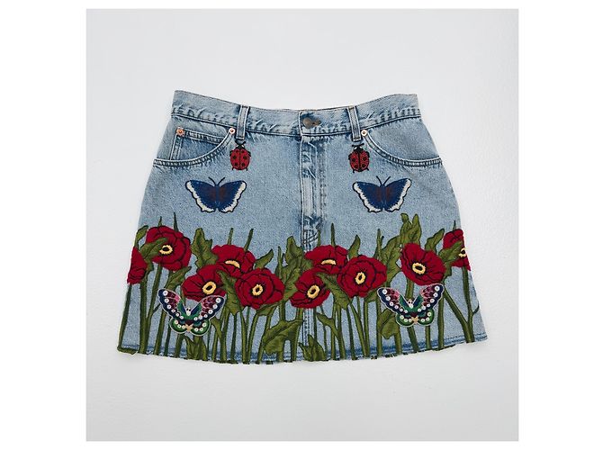 Minifalda de denim bordada Gucci Pre-Fall 2016 - vista 12