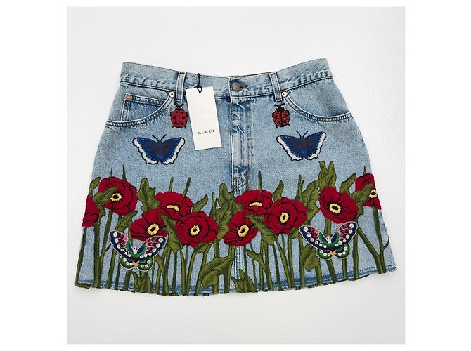 Minifalda de denim bordada Gucci Pre-Fall 2016 - vista 4