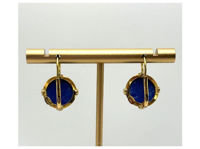 Autre Marque Orecchini pendenti artigianali italiani in oro giallo 18k e lapislazzuli - vista 6