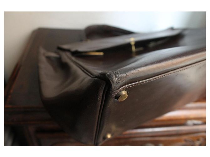 Hermès Kelly 35 borsa in pelle box marrone - vista 15