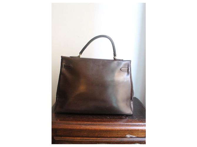 Hermès Kelly 35 borsa in pelle box marrone - vista 3