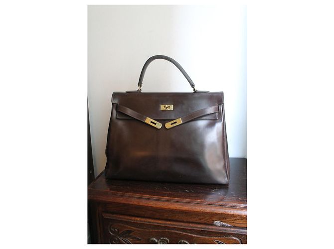 Hermès Kelly 35 borsa in pelle box marrone - vista 5