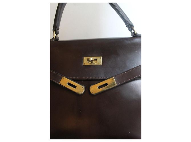 Hermès Kelly 35 borsa in pelle box marrone - vista 6
