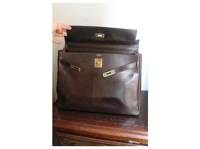 Hermès Kelly 35 borsa in pelle box marrone - vista 8