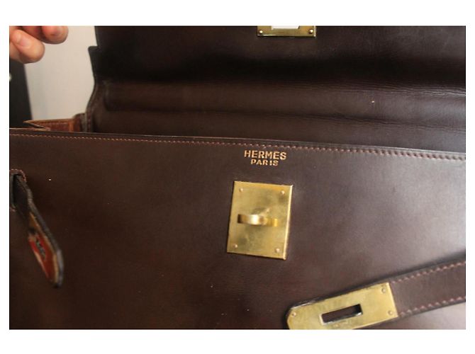 Hermès Kelly 35 borsa in pelle box marrone - vista 9