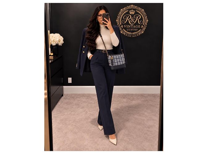 Borsa Chanel Gabrielle in tweed blu e pelle blu - vista 15
