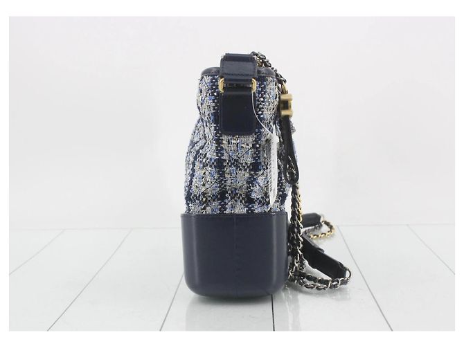Borsa Chanel Gabrielle in tweed blu e pelle blu - vista 4