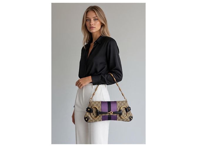 Pochette Gucci Tom Ford GG Monogram Viola e Nero - vista 4