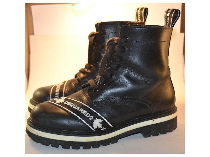 Dsquared2 Black Leather Logo Ankle Boots - view 2
