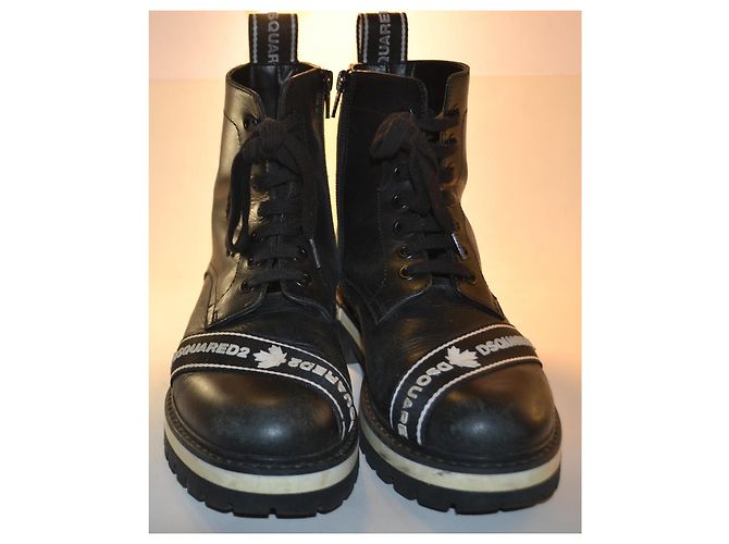 Dsquared2 Black Leather Logo Ankle Boots - view 3