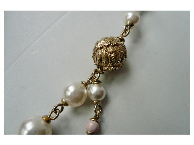 Chanel Collana Lunga CC Metallo Dorato e Perle - vista 9