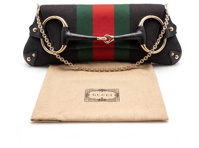 Clutch Gucci Tom Ford Horsebit GG Monogram Nero Rosso Verde - vista 3
