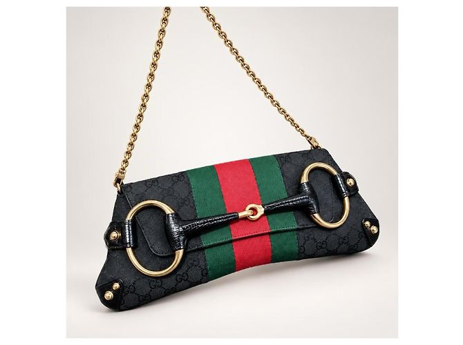 Clutch Gucci Tom Ford Horsebit GG Monogram Nero Rosso Verde - vista 4