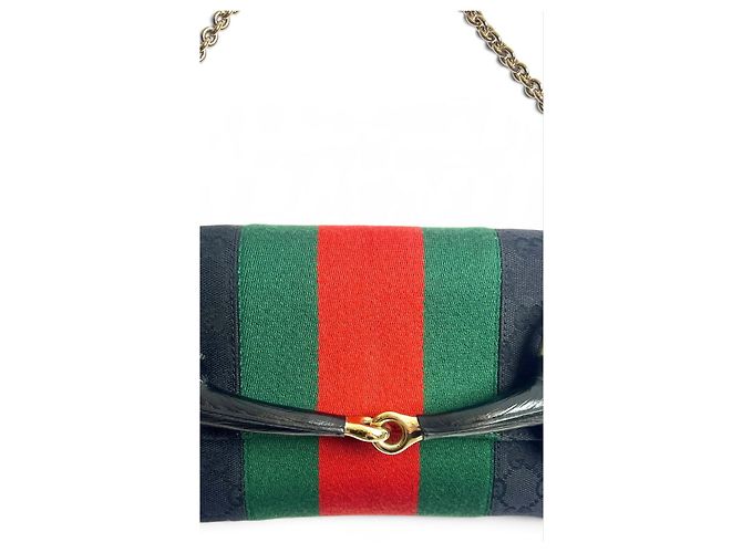 Clutch Gucci Tom Ford Horsebit GG Monogram Nero Rosso Verde - vista 6