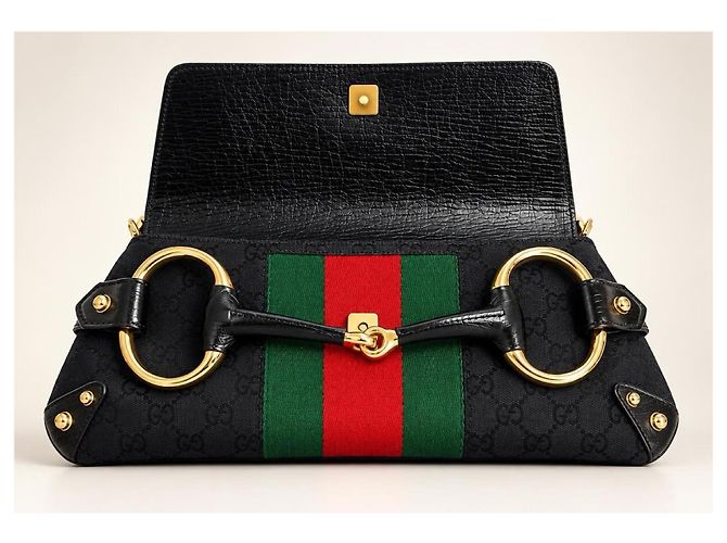 Clutch Gucci Tom Ford Horsebit GG Monogram Nero Rosso Verde - vista 8
