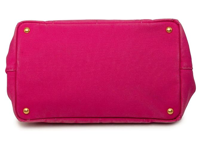 Borsa Tote Prada in tela Canapa con logo rosa - vista 3