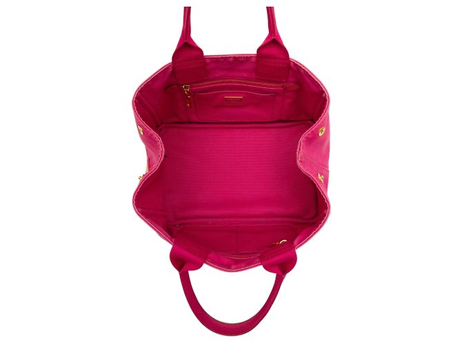 Borsa Tote Prada in tela Canapa con logo rosa - vista 4