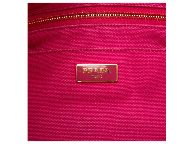 Borsa Tote Prada in tela Canapa con logo rosa - vista 5