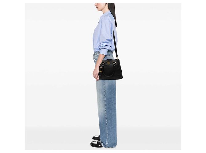 Borsa Tote Convertibile Aperta Prada Vitello Daino Nera - vista 6