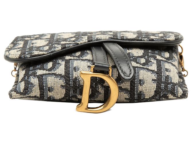 Borsa a tracolla Dior Nano Oblique Canvas Saddle Chain Pouch Blu - vista 3