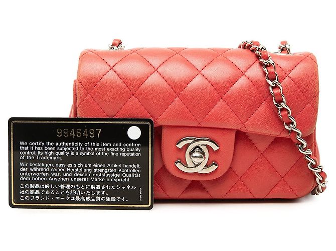 Bolso bandolera Chanel Classic Single Flap Extra Mini Rectangular de piel de cordero rojo - vista 7