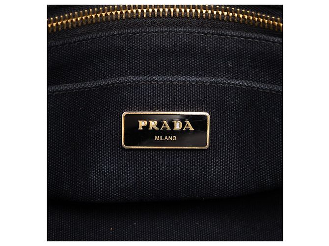 Borsa Tote Satchel Prada Small Canvas Canapa Logo Nera - vista 5