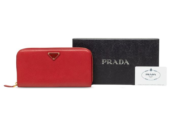 Cartera larga Prada Saffiano roja con cremallera - vista 7