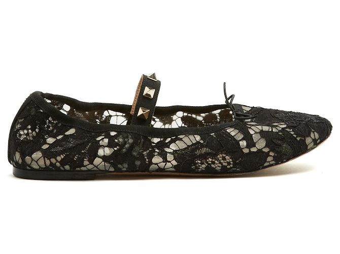Valentino Rockstud Babies Bailarinas de Encaje Negro - vista 2