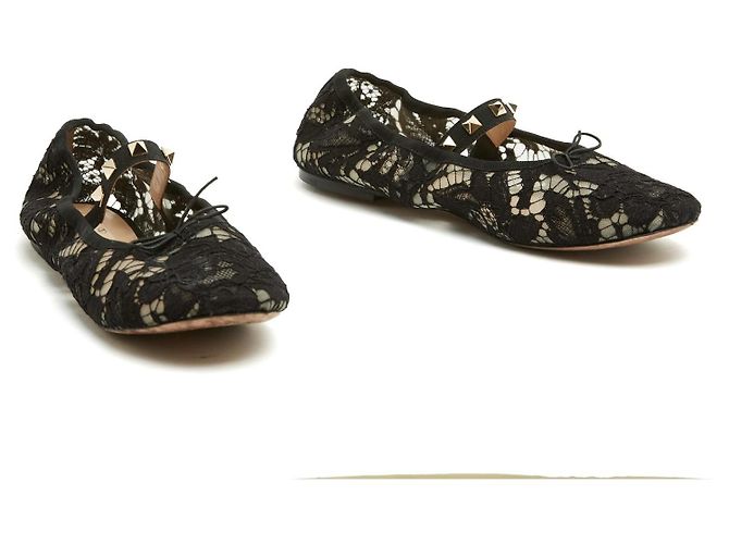 Valentino Rockstud Babies Bailarinas de Encaje Negro - vista 3