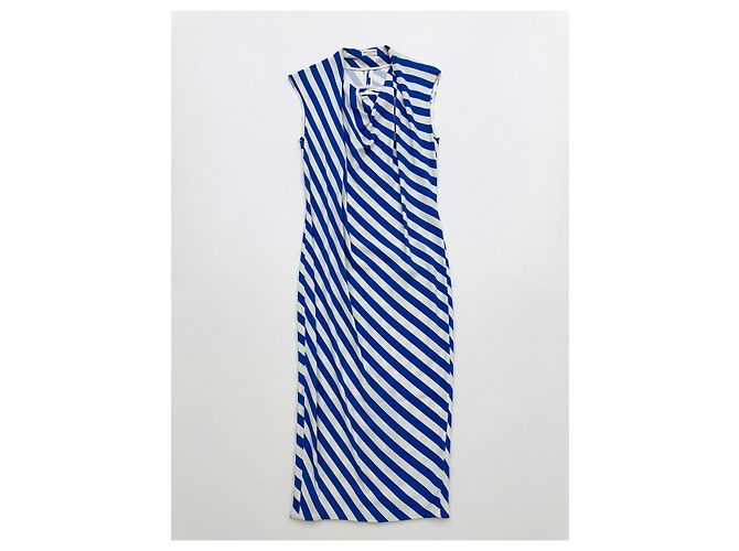 Dries Van Noten Abito Midi a Righe Blu e Bianche Primavera 2019 - vista 4