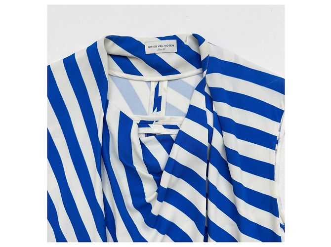 Dries Van Noten Abito Midi a Righe Blu e Bianche Primavera 2019 - vista 6