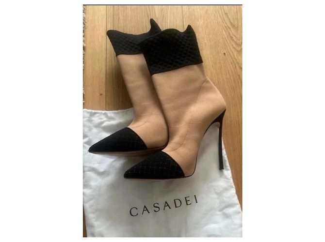 Stivali Casadei da donna in pelle e tessuto in beige e nero - vista 2