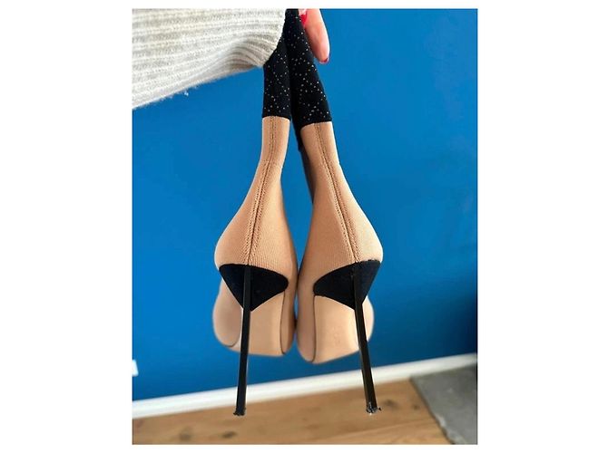 Stivali Casadei da donna in pelle e tessuto in beige e nero - vista 5