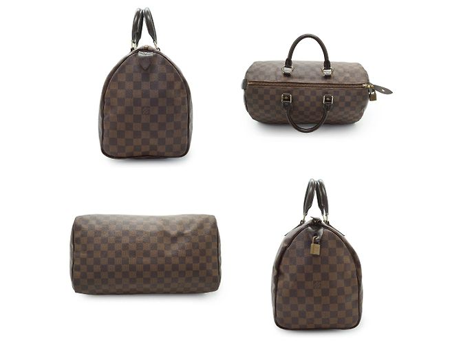 Louis Vuitton Borsa a mano Speedy 35 in tela Damier Ebene marrone - vista 3
