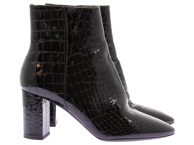 Autre Marque Botines de cuero gofrado efecto cocodrilo negro - vista 3