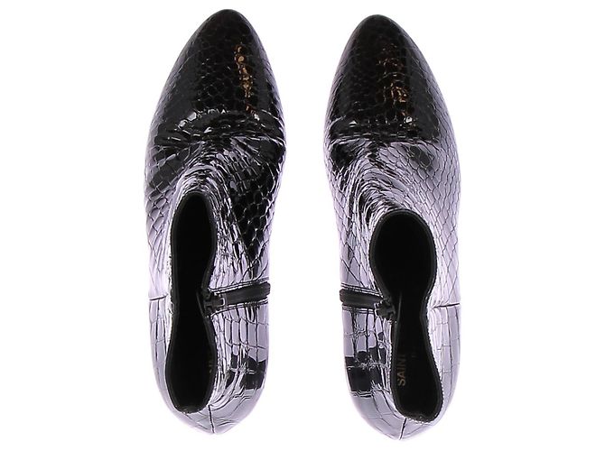 Autre Marque Botines de cuero gofrado efecto cocodrilo negro - vista 6