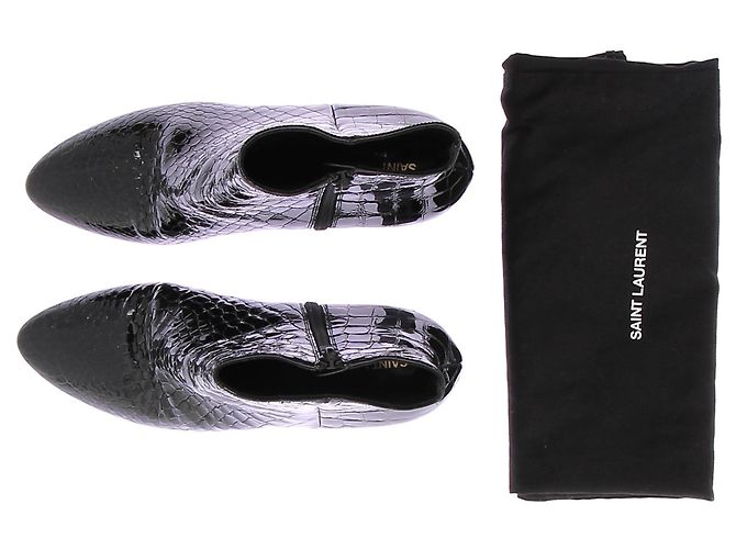 Autre Marque Botines de cuero gofrado efecto cocodrilo negro - vista 7