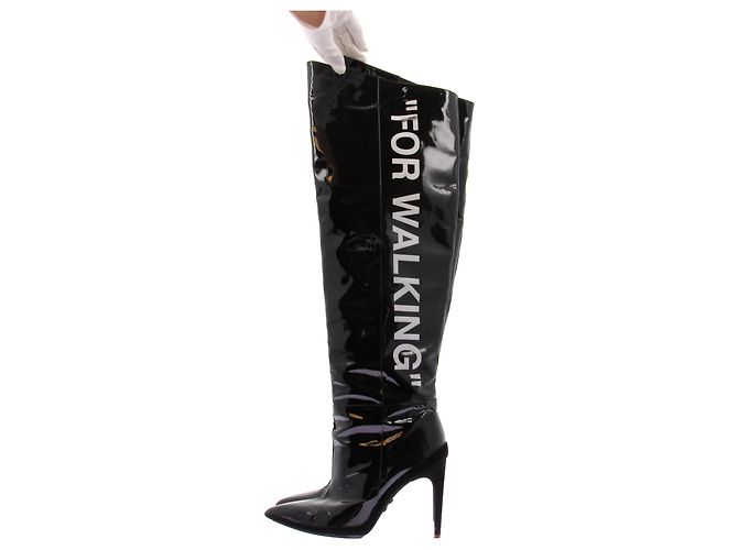 Off White Botas mosqueteras de vinilo negro "For Walking" - vista 2