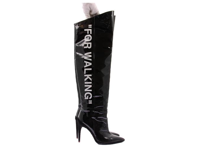 Off White Botas mosqueteras de vinilo negro "For Walking" - vista 5