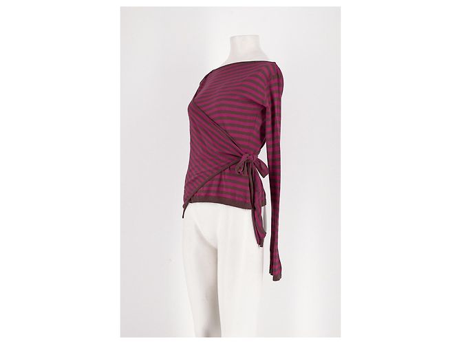 Autre Marque DAMSON MADDER Gestreifter Baumwollpullover Rosa Braun - Ansicht 4