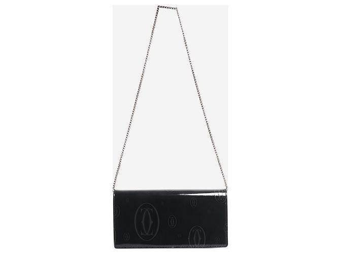 Cartier Cartera con cadena de cuero charol negro - vista 2