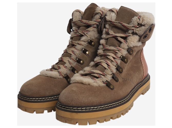 See by Chloé Stivaletti Eilieen in camoscio e pelle foderati in shearling, marroni - taglia EU 39 (UK 6) - vista 2