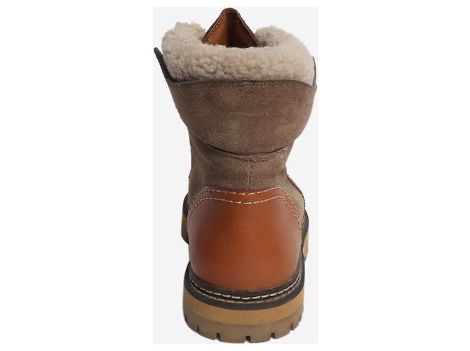 See by Chloé Stivaletti Eilieen in camoscio e pelle foderati in shearling, marroni - taglia EU 39 (UK 6) - vista 3