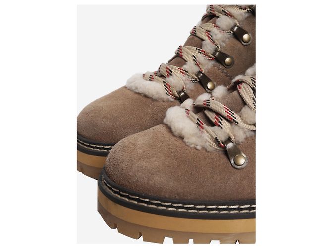 See by Chloé Stivaletti Eilieen in camoscio e pelle foderati in shearling, marroni - taglia EU 39 (UK 6) - vista 6