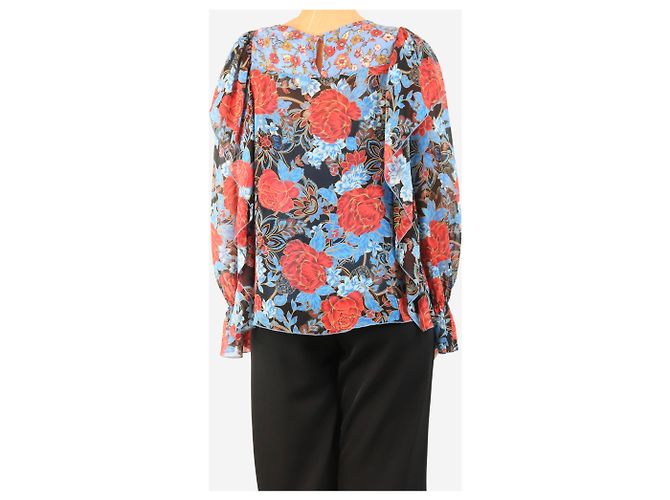 See by Chloé Blusa in seta floreale blu e rossa - size UK 10 - vista 2