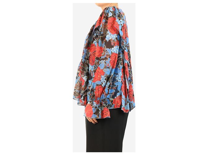 See by Chloé Blusa in seta floreale blu e rossa - size UK 10 - vista 3
