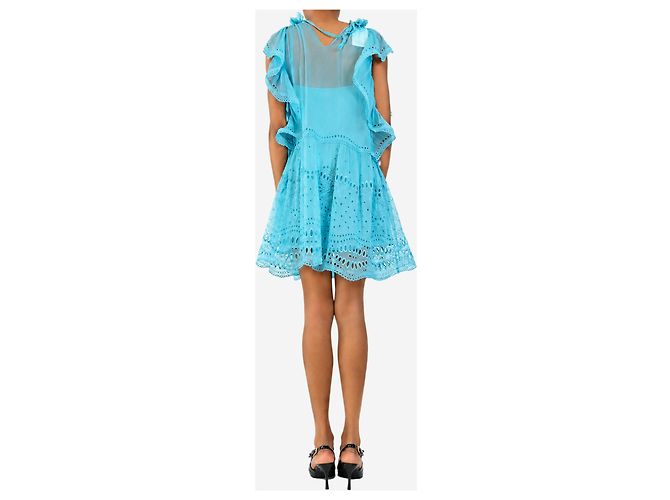 Alberta Ferretti Mini abito in seta blu broderie - size UK 8 - vista 2