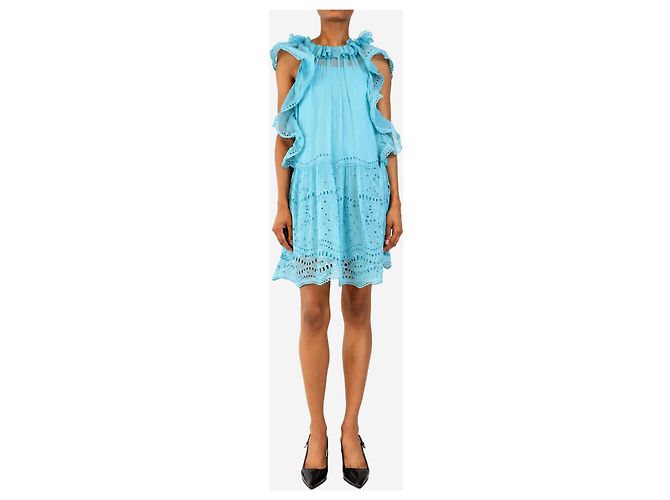 Alberta Ferretti Mini abito in seta blu broderie - size UK 8 - vista 3