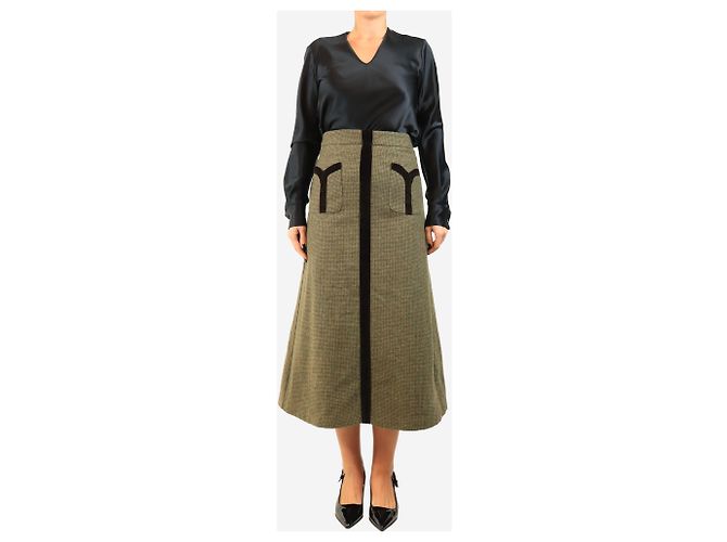 Autre Marque Falda Dogtooth con paneles de terciopelo marrón y verde - size L - vista 2