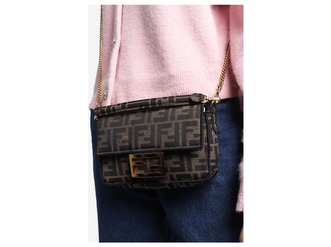 Fendi Mini borsa baguette in jacquard FF marrone - vista 2